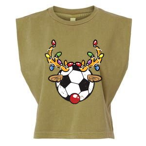 Soccer Ball Reindeer Christmas Pajama Xmas Lights Sport Garment-Dyed Women's Muscle Tee