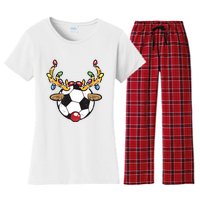 Soccer Ball Reindeer Christmas Pajama Xmas Lights Sport Women's Flannel Pajama Set