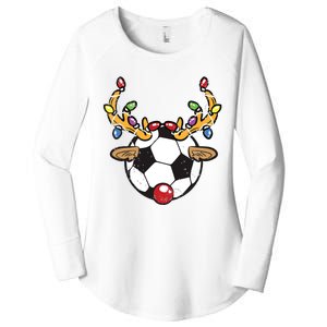 Soccer Ball Reindeer Christmas Pajama Xmas Lights Sport Women's Perfect Tri Tunic Long Sleeve Shirt