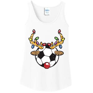 Soccer Ball Reindeer Christmas Pajama Xmas Lights Sport Ladies Essential Tank