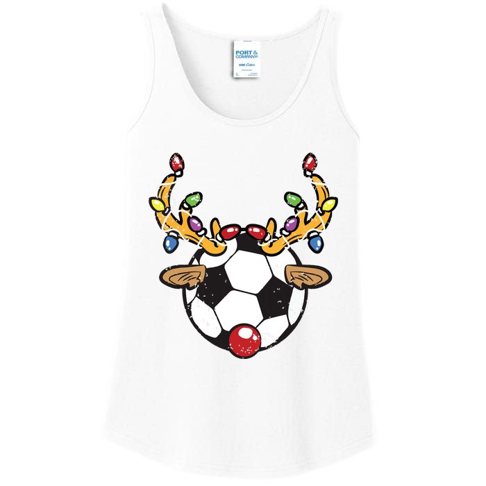 Soccer Ball Reindeer Christmas Pajama Xmas Lights Sport Ladies Essential Tank