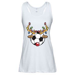 Soccer Ball Reindeer Christmas Pajama Xmas Lights Sport Ladies Essential Flowy Tank