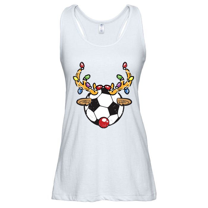 Soccer Ball Reindeer Christmas Pajama Xmas Lights Sport Ladies Essential Flowy Tank