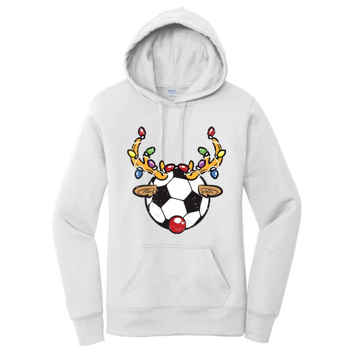 Soccer Ball Reindeer Christmas Pajama Xmas Lights Sport Women's Pullover Hoodie