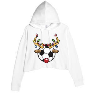 Soccer Ball Reindeer Christmas Pajama Xmas Lights Sport Crop Fleece Hoodie