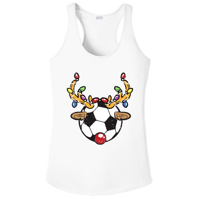 Soccer Ball Reindeer Christmas Pajama Xmas Lights Sport Ladies PosiCharge Competitor Racerback Tank