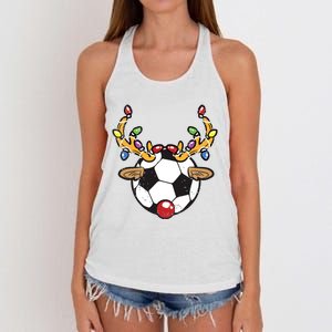 Soccer Ball Reindeer Christmas Pajama Xmas Lights Sport Women's Knotted Racerback Tank