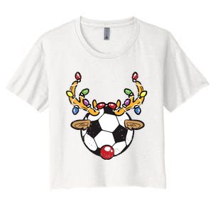 Soccer Ball Reindeer Christmas Pajama Xmas Lights Sport Women's Crop Top Tee