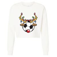 Soccer Ball Reindeer Christmas Pajama Xmas Lights Sport Cropped Pullover Crew