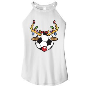 Soccer Ball Reindeer Christmas Pajama Xmas Lights Sport Women's Perfect Tri Rocker Tank