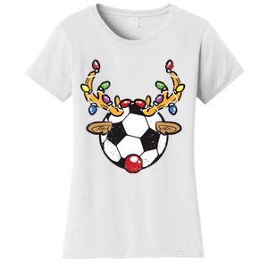 Soccer Ball Reindeer Christmas Pajama Xmas Lights Sport Women's T-Shirt