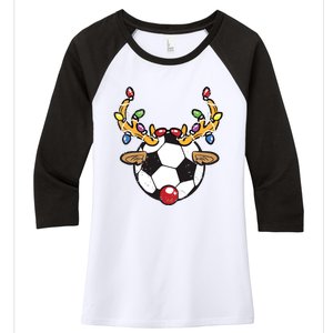 Soccer Ball Reindeer Christmas Pajama Xmas Lights Sport Women's Tri-Blend 3/4-Sleeve Raglan Shirt