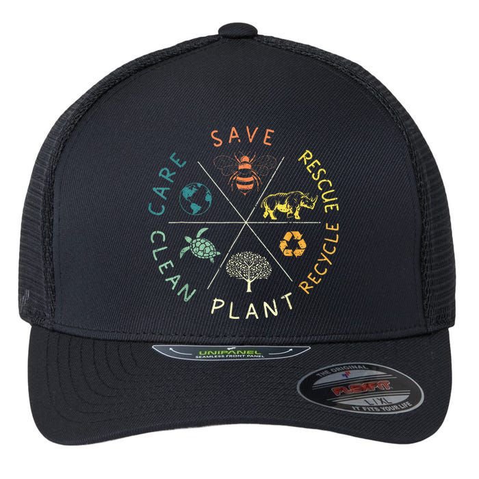 Save Bees Rescue Animals Recycle Plastic Earth Day Flexfit Unipanel Trucker Cap