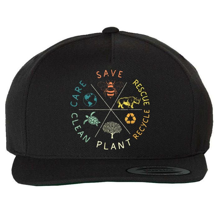 Save Bees Rescue Animals Recycle Plastic Earth Day Wool Snapback Cap