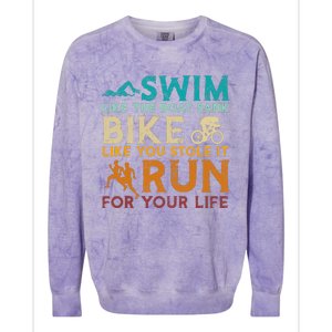 Swim Bike Run Funny Triathlon Colorblast Crewneck Sweatshirt