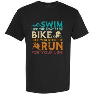 Swim Bike Run Funny Triathlon Garment-Dyed Heavyweight T-Shirt