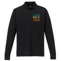 Swim Bike Run Funny Triathlon Performance Long Sleeve Polo