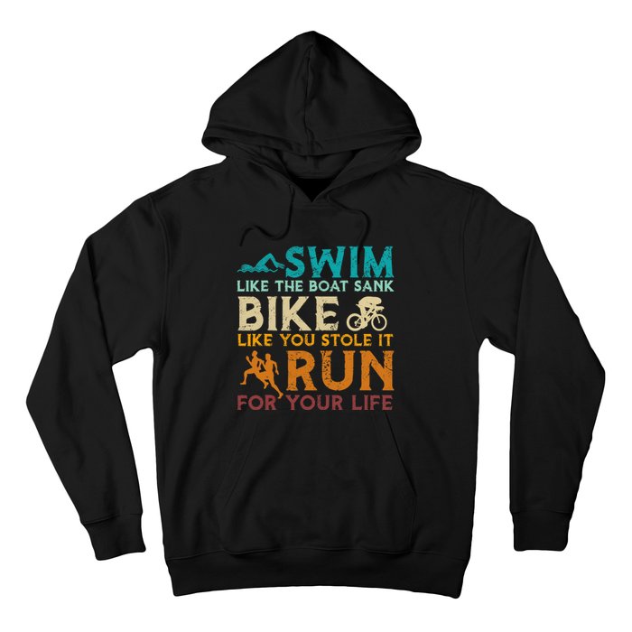 Swim Bike Run Funny Triathlon Hoodie