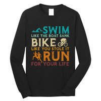 Swim Bike Run Funny Triathlon Long Sleeve Shirt