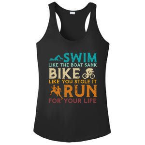 Swim Bike Run Funny Triathlon Ladies PosiCharge Competitor Racerback Tank