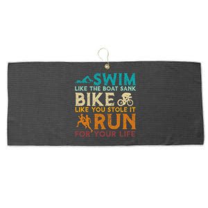 Swim Bike Run Funny Triathlon Large Microfiber Waffle Golf Towel