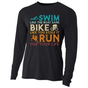 Swim Bike Run Funny Triathlon Cooling Performance Long Sleeve Crew