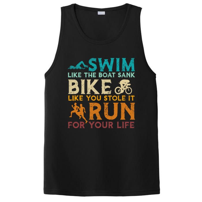 Swim Bike Run Funny Triathlon PosiCharge Competitor Tank