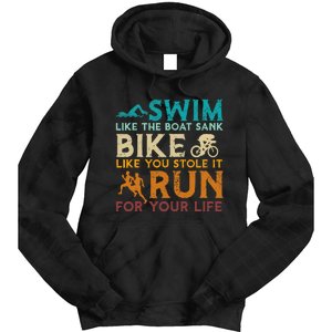 Swim Bike Run Funny Triathlon Tie Dye Hoodie