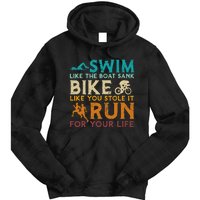 Swim Bike Run Funny Triathlon Tie Dye Hoodie