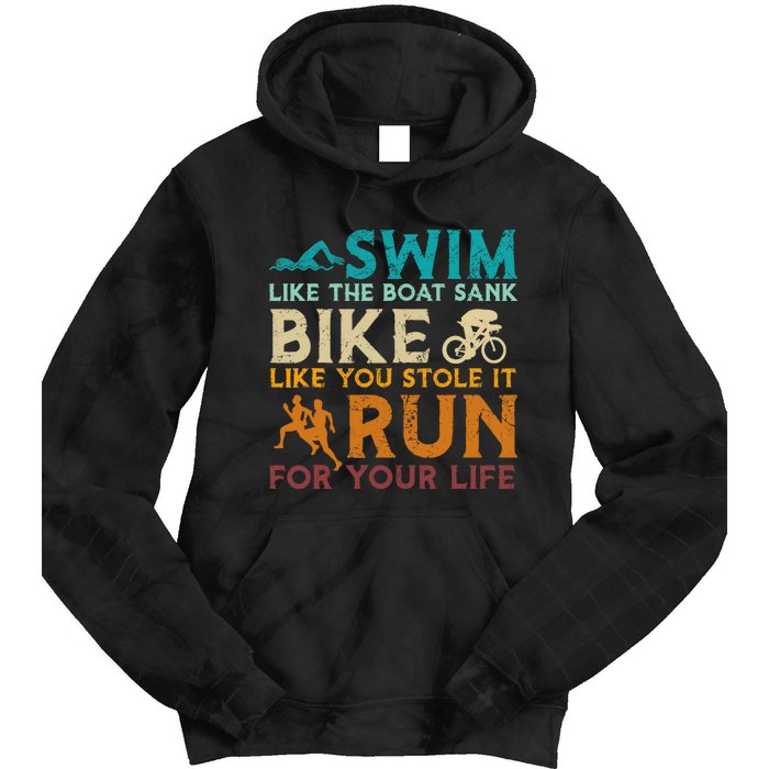 Swim Bike Run Funny Triathlon Tie Dye Hoodie