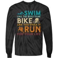 Swim Bike Run Funny Triathlon Tie-Dye Long Sleeve Shirt