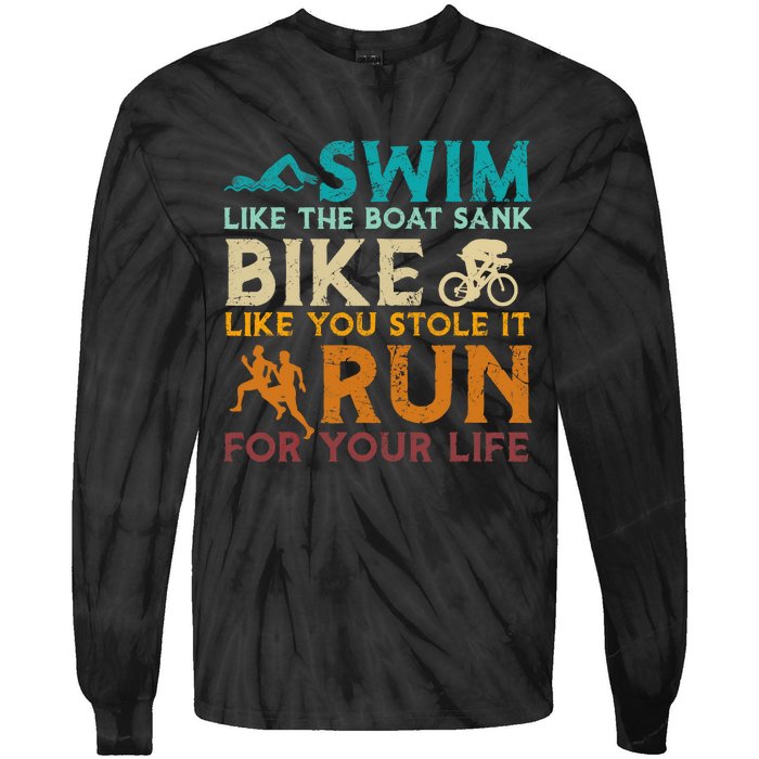 Swim Bike Run Funny Triathlon Tie-Dye Long Sleeve Shirt