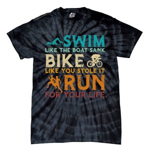 Swim Bike Run Funny Triathlon Tie-Dye T-Shirt