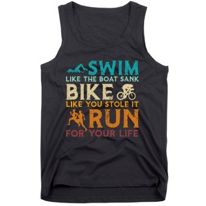 Swim Bike Run Funny Triathlon Tank Top