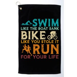 Swim Bike Run Funny Triathlon Platinum Collection Golf Towel