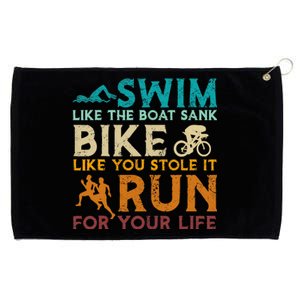 Swim Bike Run Funny Triathlon Grommeted Golf Towel