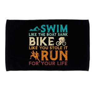 Swim Bike Run Funny Triathlon Microfiber Hand Towel