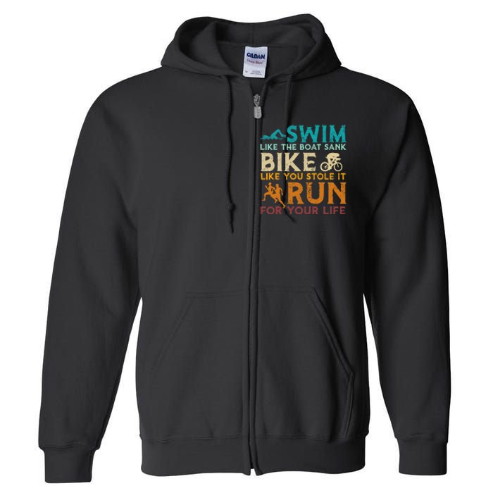 Swim Bike Run Funny Triathlon Full Zip Hoodie