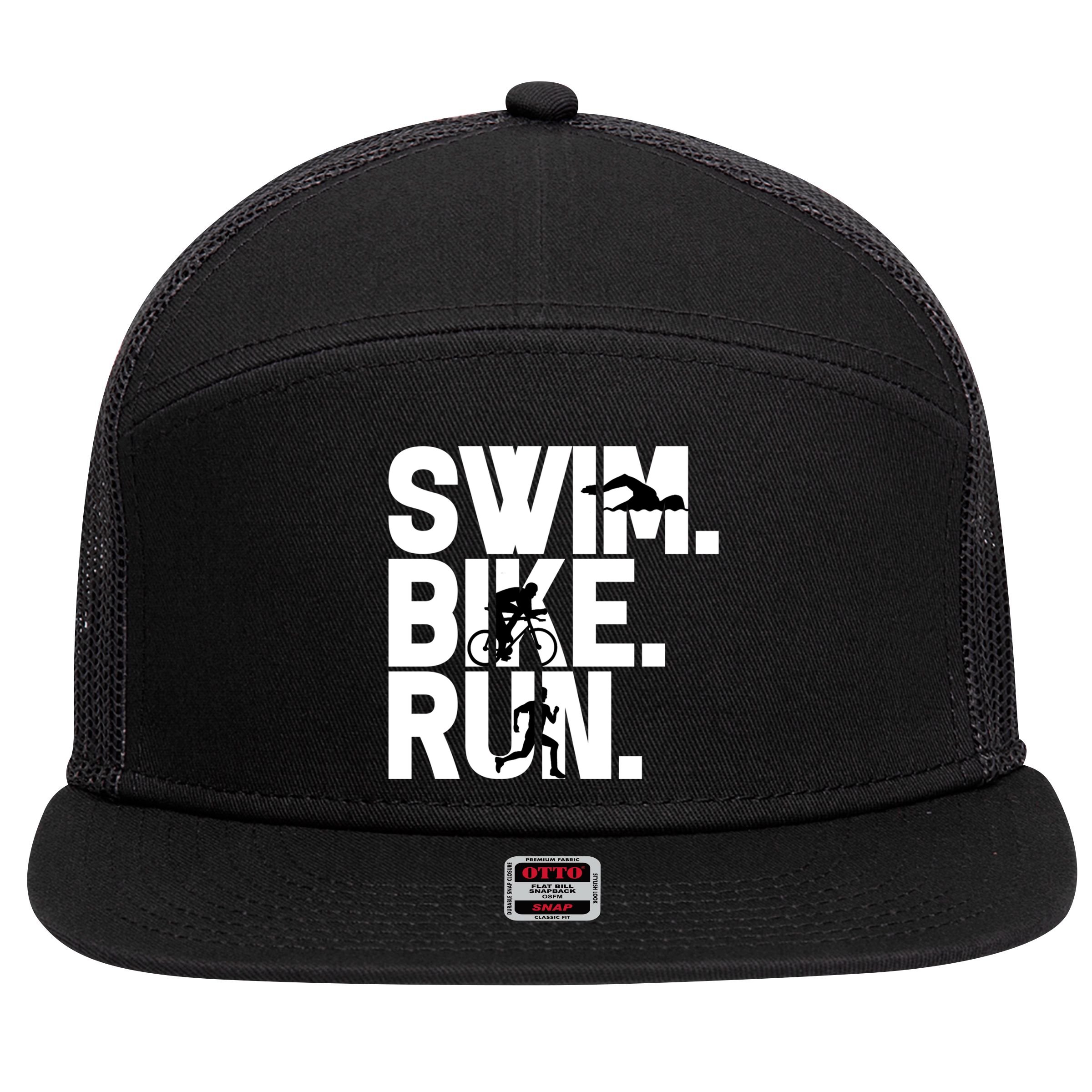 Swim Bike Run Triathlon Triathlete Athletics Gift 7 Panel Mesh Trucker Snapback Hat