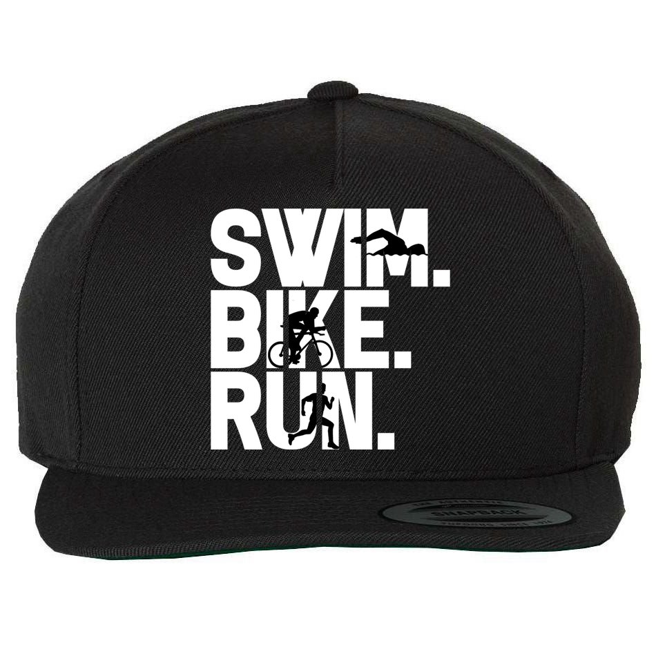 Swim Bike Run Triathlon Triathlete Athletics Gift Wool Snapback Cap