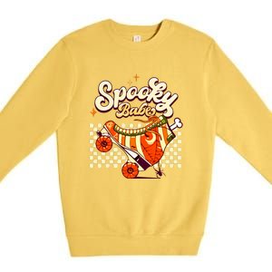 Spooky Babe Retro Halloween Orange Roller Skates Funny Pumpkin Gift Premium Crewneck Sweatshirt