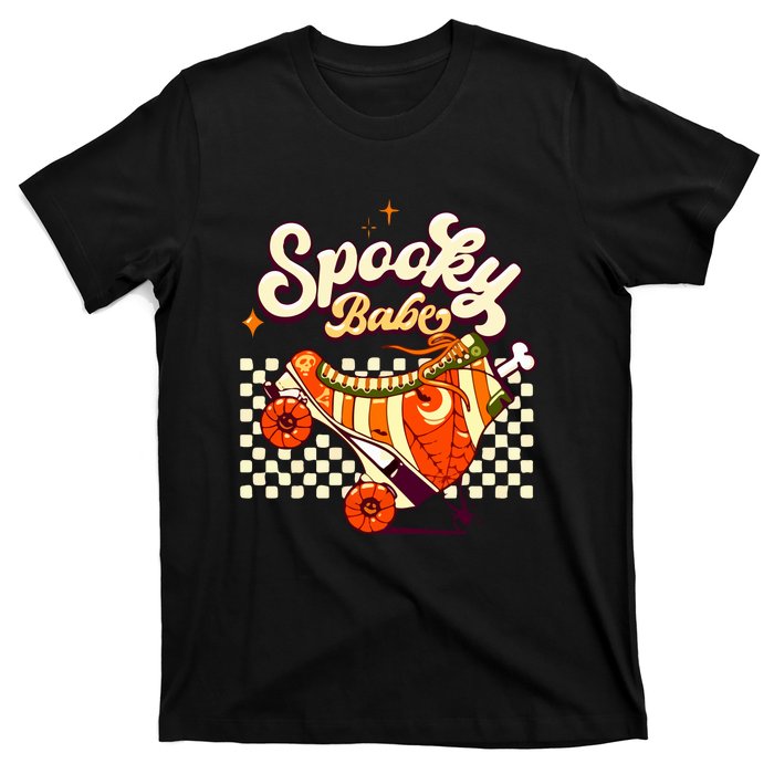 Spooky Babe Retro Halloween Orange Roller Skates Funny Pumpkin Gift T-Shirt