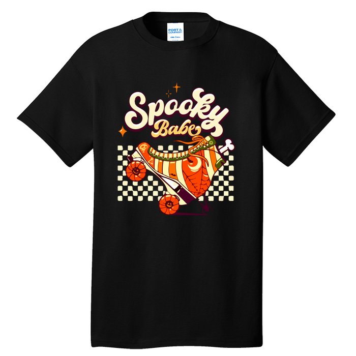 Spooky Babe Retro Halloween Orange Roller Skates Funny Pumpkin Gift Tall T-Shirt