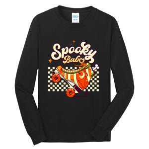 Spooky Babe Retro Halloween Orange Roller Skates Funny Pumpkin Gift Tall Long Sleeve T-Shirt