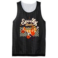 Spooky Babe Retro Halloween Orange Roller Skates Funny Pumpkin Gift Mesh Reversible Basketball Jersey Tank