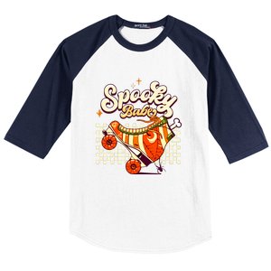 Spooky Babe Retro Halloween Orange Roller Skates Funny Pumpkin Gift Baseball Sleeve Shirt