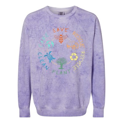 Save Bees Rescue Animals Recycle Plastic Earth Day 2024 Colorblast Crewneck Sweatshirt