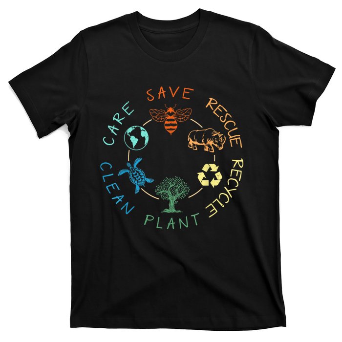 Save Bees Rescue Animals Recycle Plastic Earth Day 2024 T-Shirt