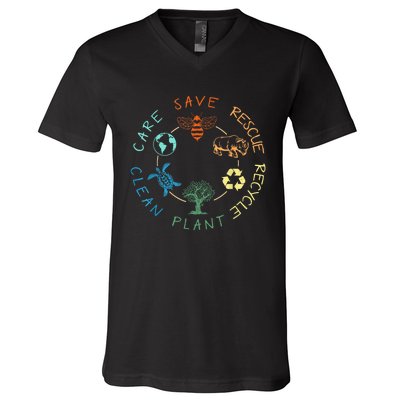 Save Bees Rescue Animals Recycle Plastic Earth Day 2024 V-Neck T-Shirt