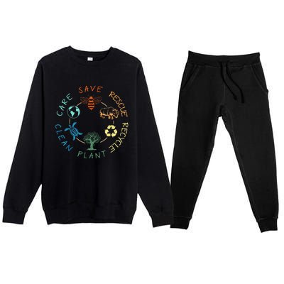 Save Bees Rescue Animals Recycle Plastic Earth Day 2024 Premium Crewneck Sweatsuit Set